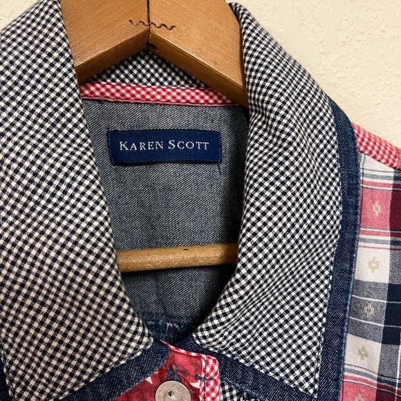Karen Scott Patchwork Denim Vest L - Picture 3 of 6